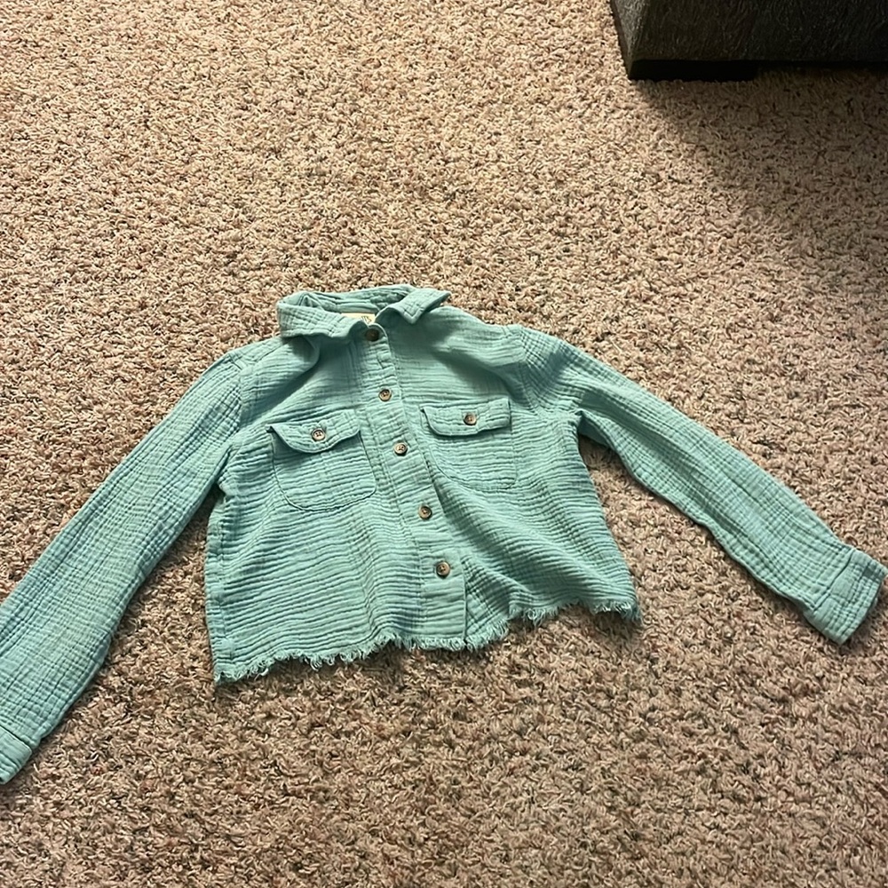 Kids teal green button up shacket